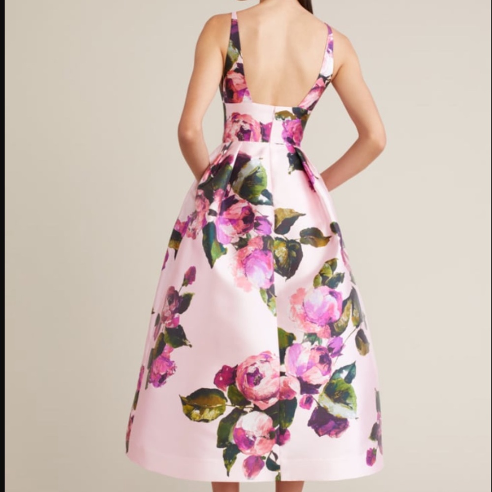 Audrey + Brooks 6227,  Pink floral Print Tea-Length Dress, size 4
